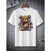 Men's 100% Cotton Summer Loose Size Cartoon Bear Pattern Printed Slim Fit Casual Sports Round Neck Short Sleeved T-shirt Top