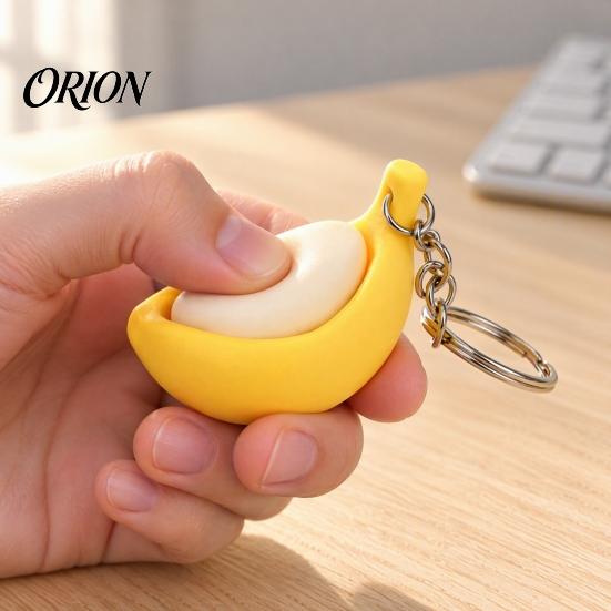 Cute Backpack Accessory Banana Fidget Clicker Keychain, 3D Printed Stress Relief Toy with Desktop for Focus Mechanical Switch, Sensory Teens