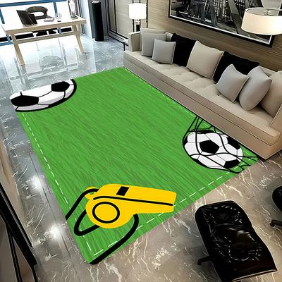 Cartoon Football Field Carpet Sports Theme Play Mat for Boys Girls Green Soccer Field Floor Mats Gift for Football/Soccer Lovers