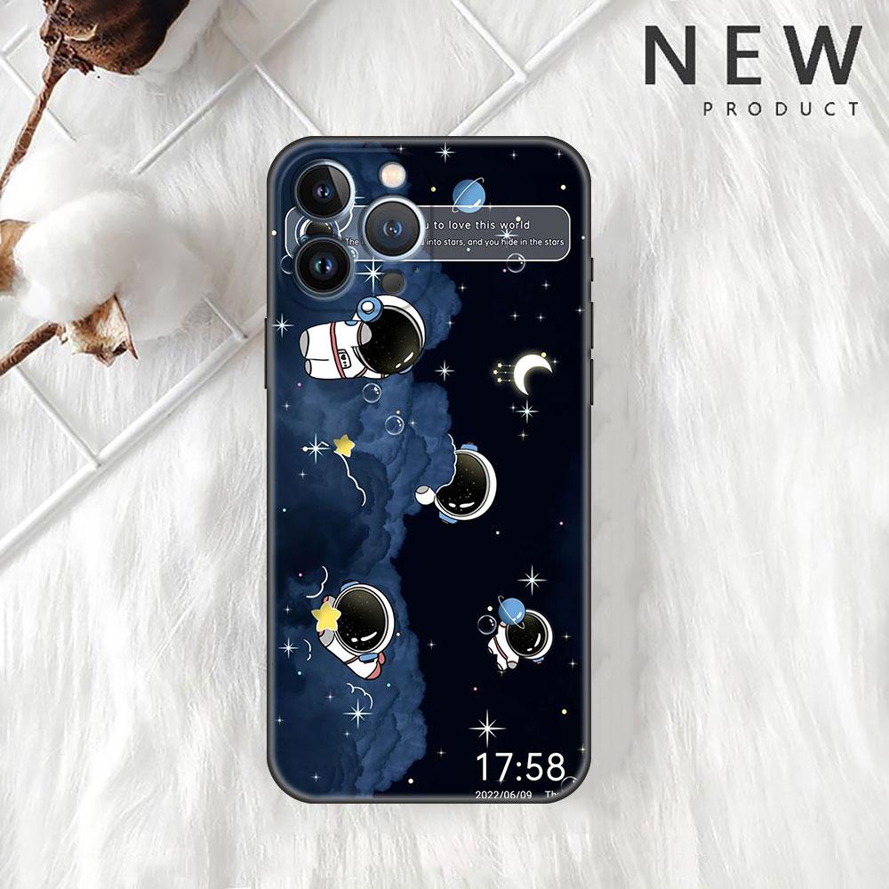 Astronaut Universe Funda Case For Apple iPhone 14 11 13 12 Pro 7 XR X XS Max 8 Plus 6 6S 14Pro Black Soft Phone Shell