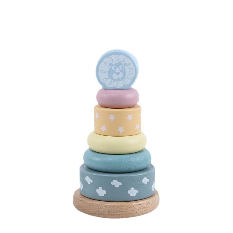 Ahşap Büyük Monte Edilmiş Yapı Blokları Bardak Ahşap Gökkuşağı Kule Çocuk Eğitici Bilişsel Erken Eğitim Oyuncakları