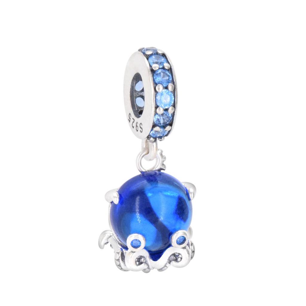 S925 Sterling Silver Starfish, Dolphin, and Turtle Charm Bracelet with Beaded Accessories