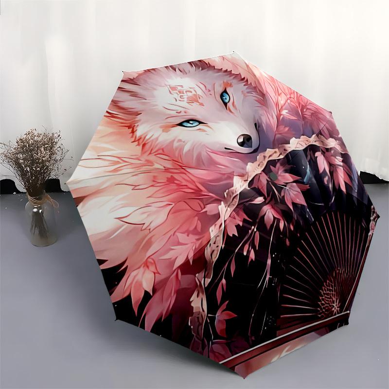 1pc "Cherry Blossom Fox Fan Artwork" Umbrella with Plastic Handle,Suitable for All Seasons Home Travel Outdoor UmbrellaDD716