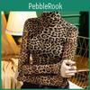 Langarm Tops Leopardhemd Vintage Bequem Stretch Slim Fit Pullover Hoher Kragen Tops