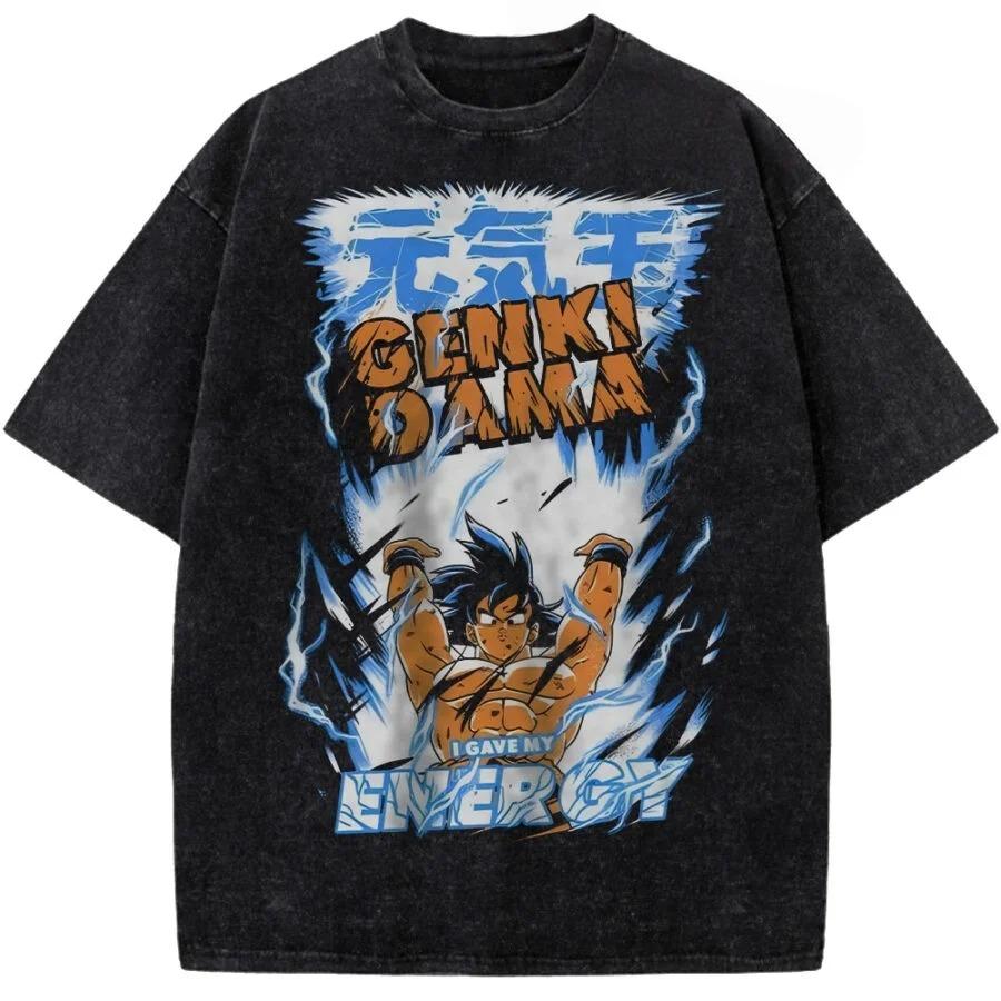 

Hot Sale Anime Goku Shenron Son Goku Genki Dama Print T-Shirt Men Women Streetwear Harajuku Fashion Vintage Washed Cotton Summer New Tee Oversize Top L