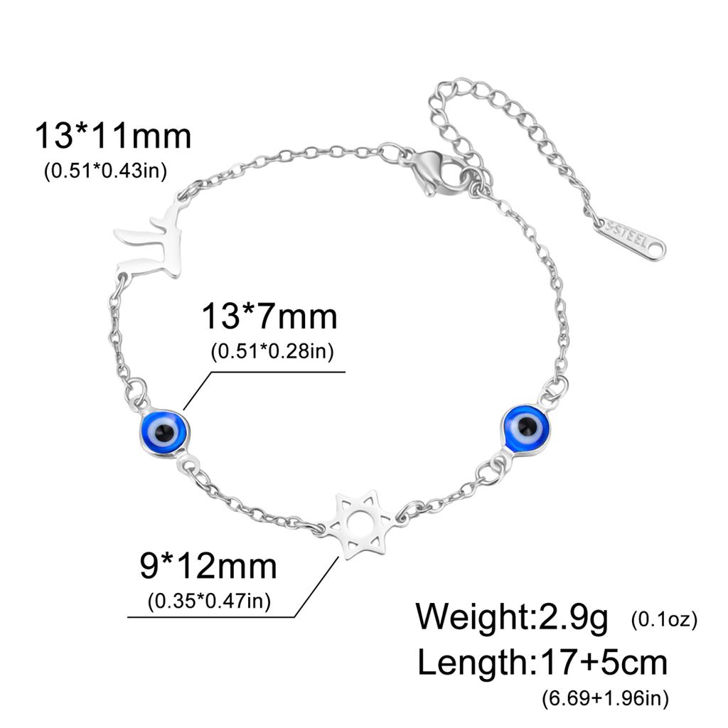Star of David Chai Bracelet Stainless Steel Fashion Blue Turkish Evil Eyes Bracelets For Women Adjustable Jewelry Gifts