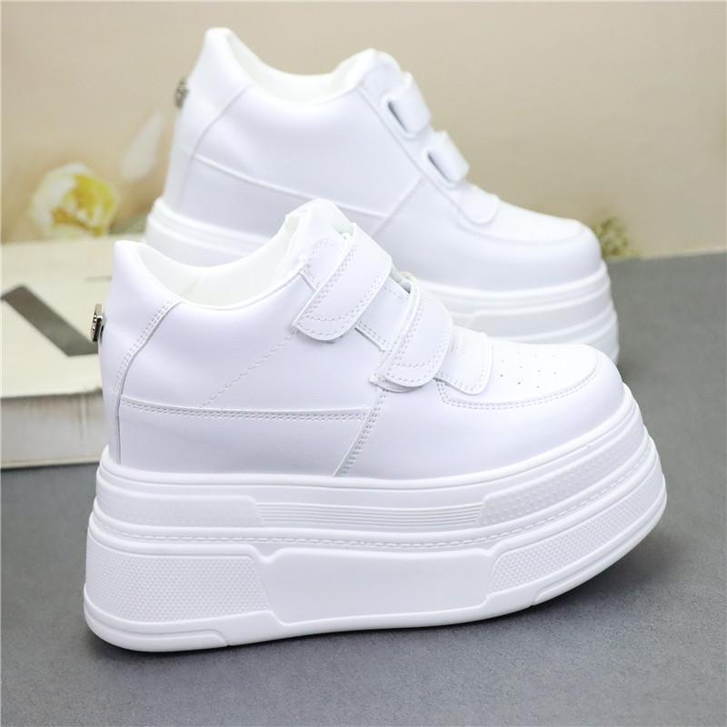 Fashion 12CM Genuine Leather Boots Spring Platform Wedge Loafer Fashion Chunky Sneaker Vulcanize Women Moccasins Autumn Flat Shoes