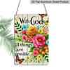 2D Flat 1pc Vintage Metal Wall Art Sign "with God All Things Are Possible" - Floral & Butterfly Bible Verse Decor, 12x8 Inch Rustic Farmhouse