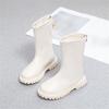 Children's Fashion Round Toe Mid-Calf Leather Boots with Back Zipper