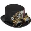 New Trendy Punk Vintage Steampunk Top Hat With Goggles Gothic Leather Headwear Holiday Cosplay Party Hat Halloween Accessories