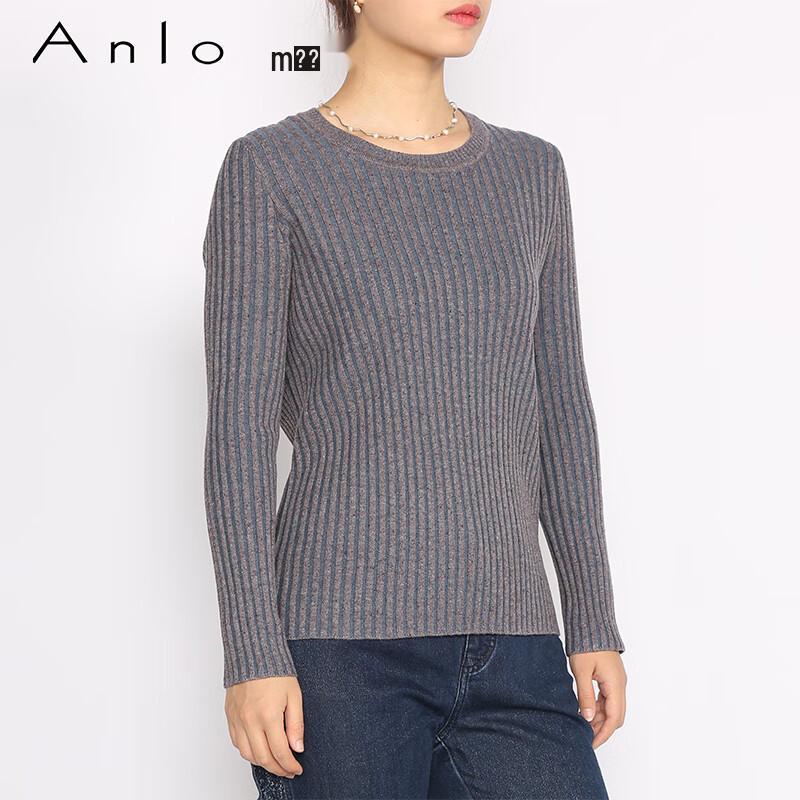 Anlom Women's Striped Mulberry Silk Long-Sleeve Knit Top