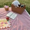 1pc Outdoor Picnic Mat, Summer Thick Waterproof Beach Blanket, Lace Red Checkered Camping Mat, Tablecloth Mat