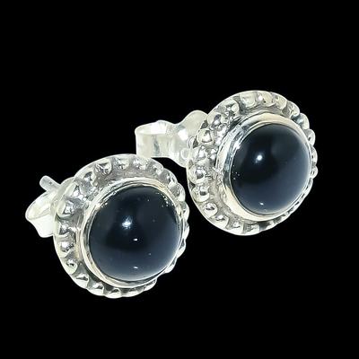 Natural Black Onyx Gemstone 925 Solid Sterling Silver Jewelry Stud Earrings T9r80