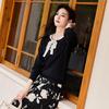 VICTORIA&VERA Elegant Bowknot Pearl Button Long Sleeve Knit Top