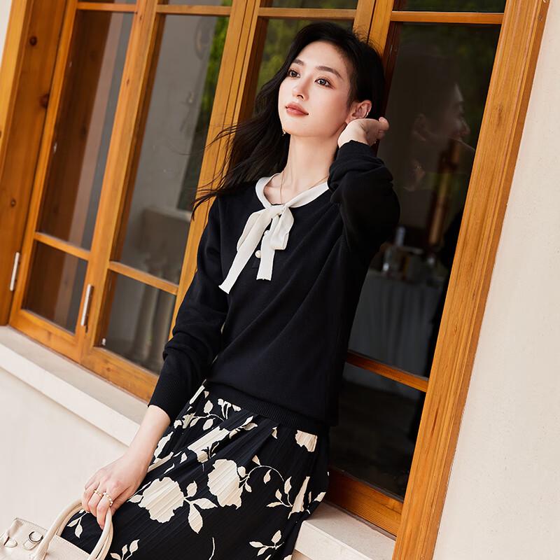 VICTORIA&VERA Elegant Bowknot Pearl Button Long Sleeve Knit Top