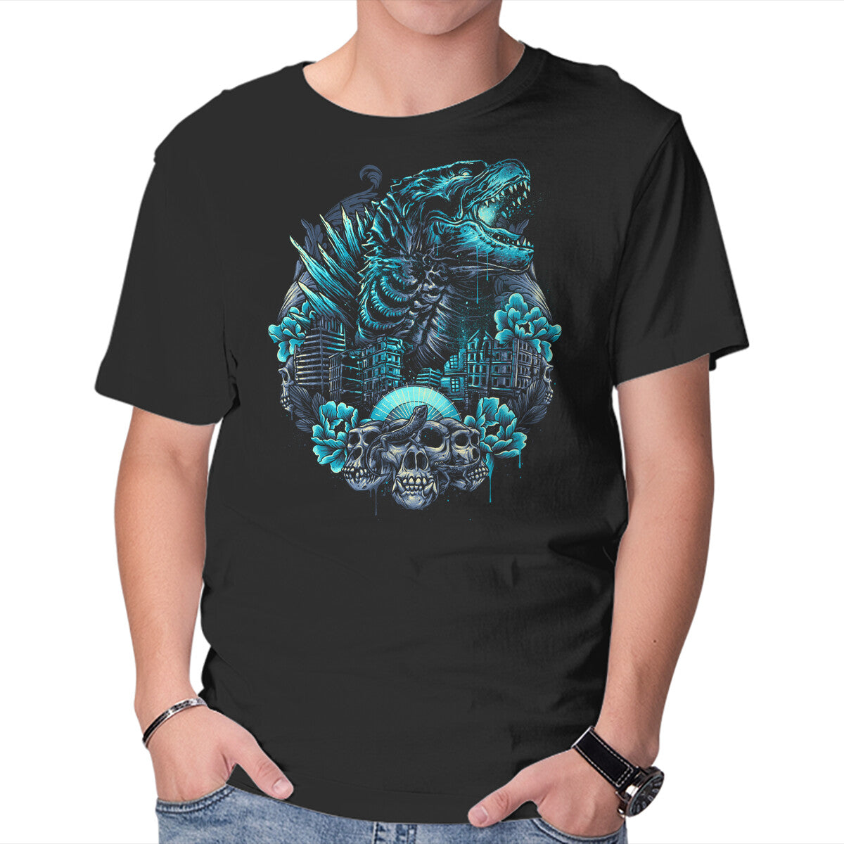 Unisex Crew Neck T-Shirt Rise From The Depths Graphic Short Sleeve Casual Tee XS