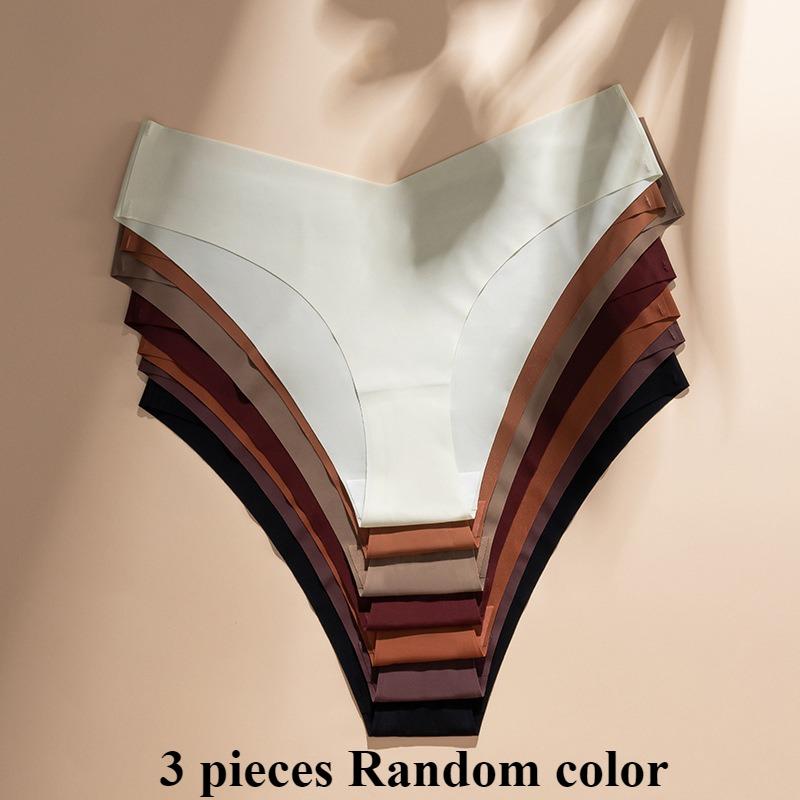 

Комплект из 3 предметов, летние женские бесшовные трусики из ледяного шелка, женские трусики с низкой талией и треугольными чашечками больших размеров, дышащие, быстросохнущие, для занятий йогой и спортом XL разноцветный