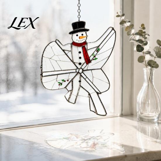 Xmas Decoration Accessories Christmas Snowman/Santa Claus/Deer Suncatcher, Stained Glass Style Pendant with Hanging Living Room Festive Decor