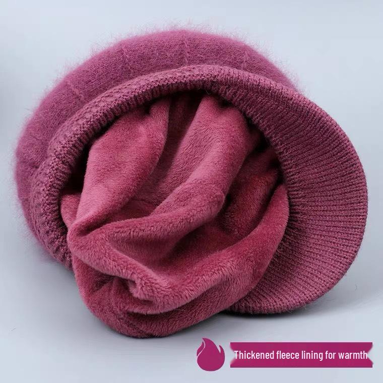 Knitted Wool Plush Winter Hat: Warm Rabbit Fur Design for Women & Seniors