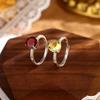 S925 silver inlaid treasure ring, natural garnet citrine single stone design, wire drawing process, high-end gift for women