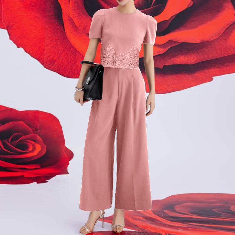 ZANZEA Women Short Sleeve Crcohet Blouse and Pants Summer Two Piece Suit Sets