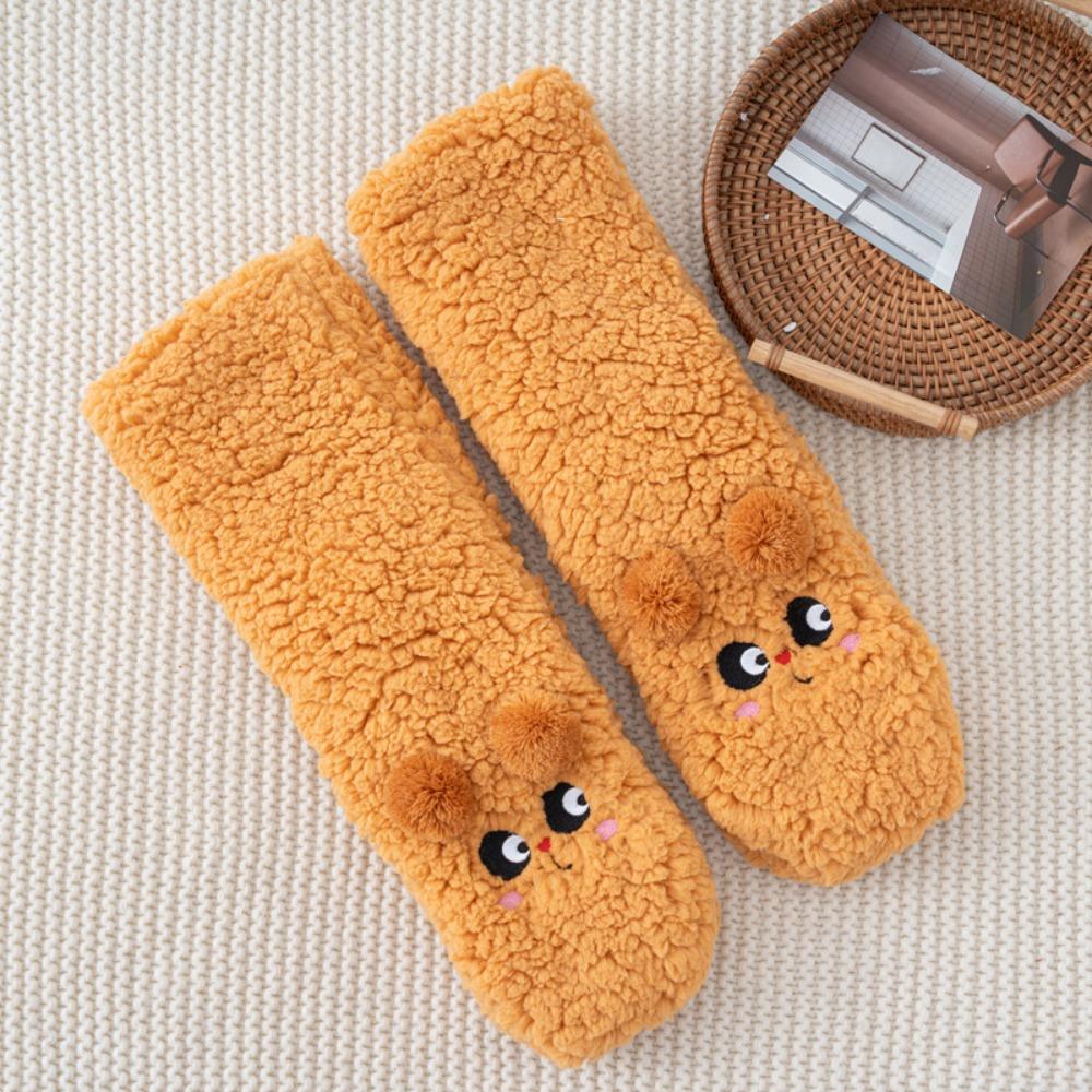 Cute Bear Floor Socks Thicken Soft Middle Tube Socks Warm Non-slip Fuzzy Socks Home 35-39 оранжевый
