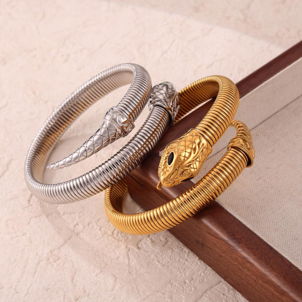 Bracelet Manchette Serpent En Acier Inoxydable Doré - Unisexe, Neuf Sans Emballage