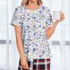 Women Postoperative Short Sleeve Floral Print Shirt with Shoulder Zipper and Side Hook and Loop Closure for Easy Dressing Comfort