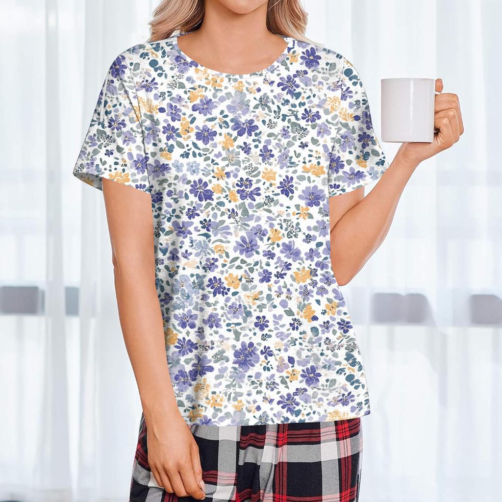Women Postoperative Short Sleeve Floral Print Shirt with Shoulder Zipper and Side Hook and Loop Closure for Easy Dressing Comfort