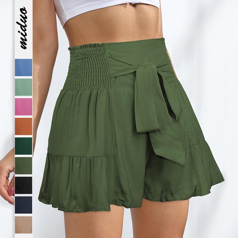 Sommerliche Shorts mit weitem Bein und Riemchen für Damen, drapiert, vielseitige Freizeithose