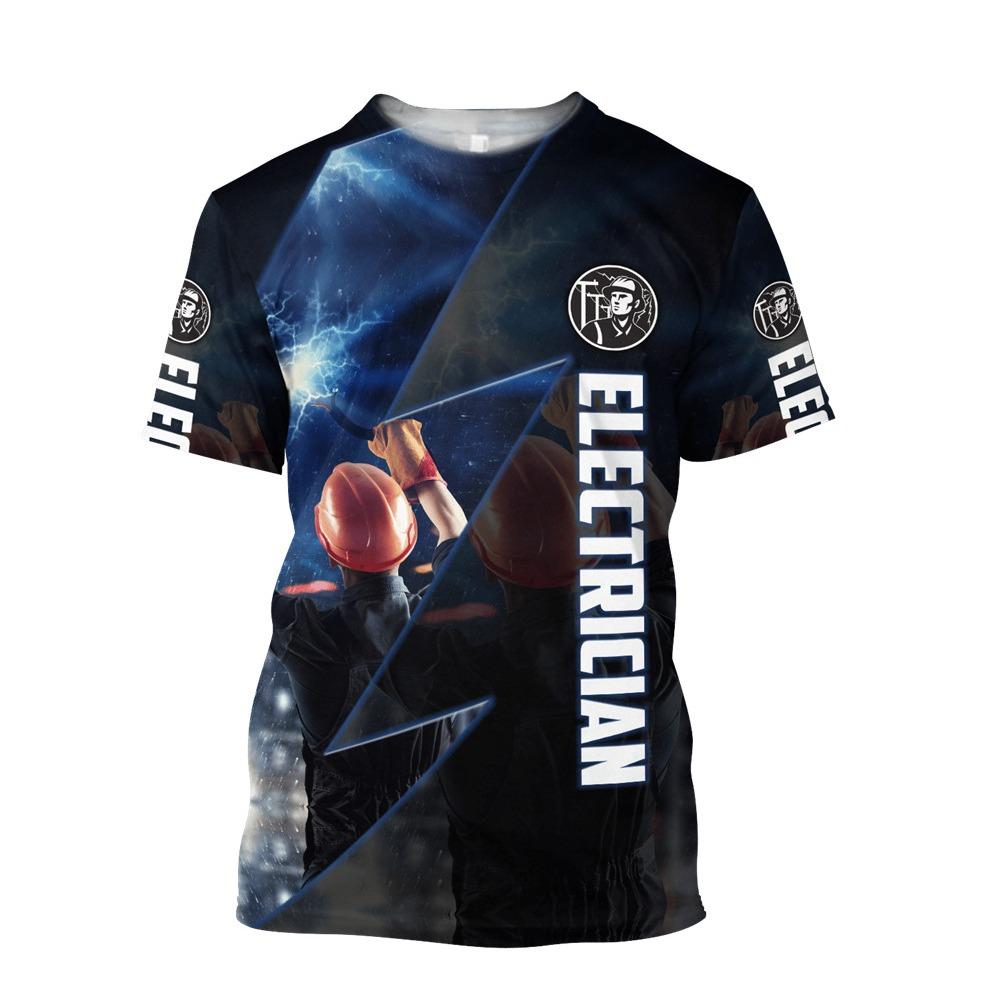 Módní tričko s 3D potiskem pro muže Elektrikář Uniforma Volný čas Tričko s výstřihem do O Vintage Hip Hop Harajuku Topy s krátkým rukávem