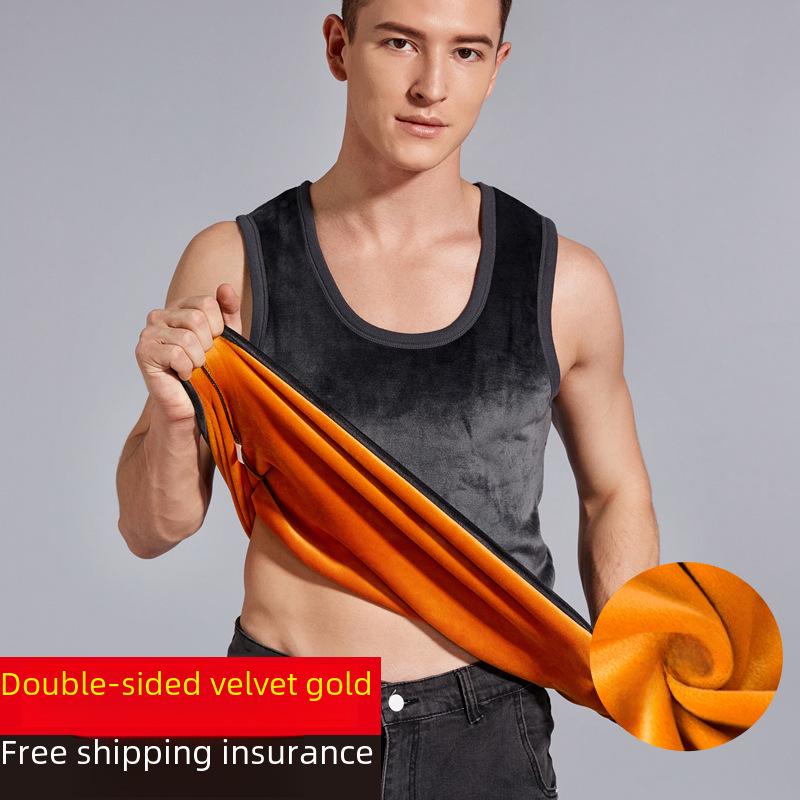 Men's Winter Double-Sided Fleece Vest - Plus Velvet Thick, Close-Fitting, Round Neck for Middle-Aged and Elderly.
