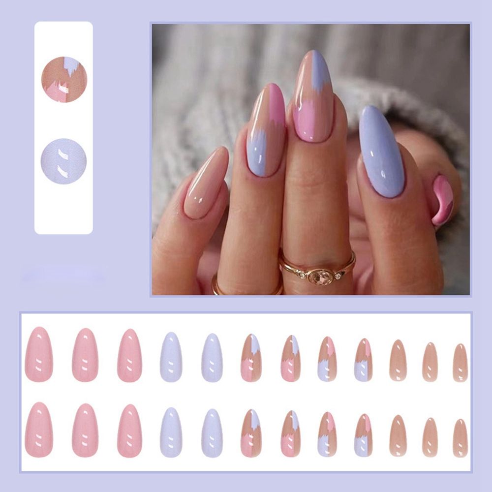 24Pcs Purple Floral Almond Ballerina Press On Nails Medium Detachable False Nail Tips With Fresh Flower Design For Manicure