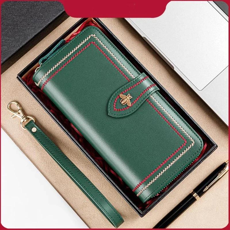 Multi Function Women Wallet Anti RFID Card Holder Large Capacity 6.7inch Phone Long Purse Genuine Leather Clutch Bag