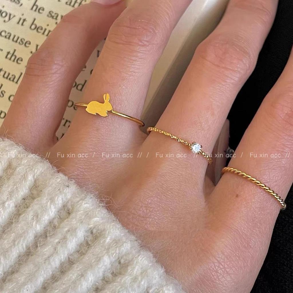 Elegant Rabbit Zircon Ring: Gold & Silver, All-Match Jewelry