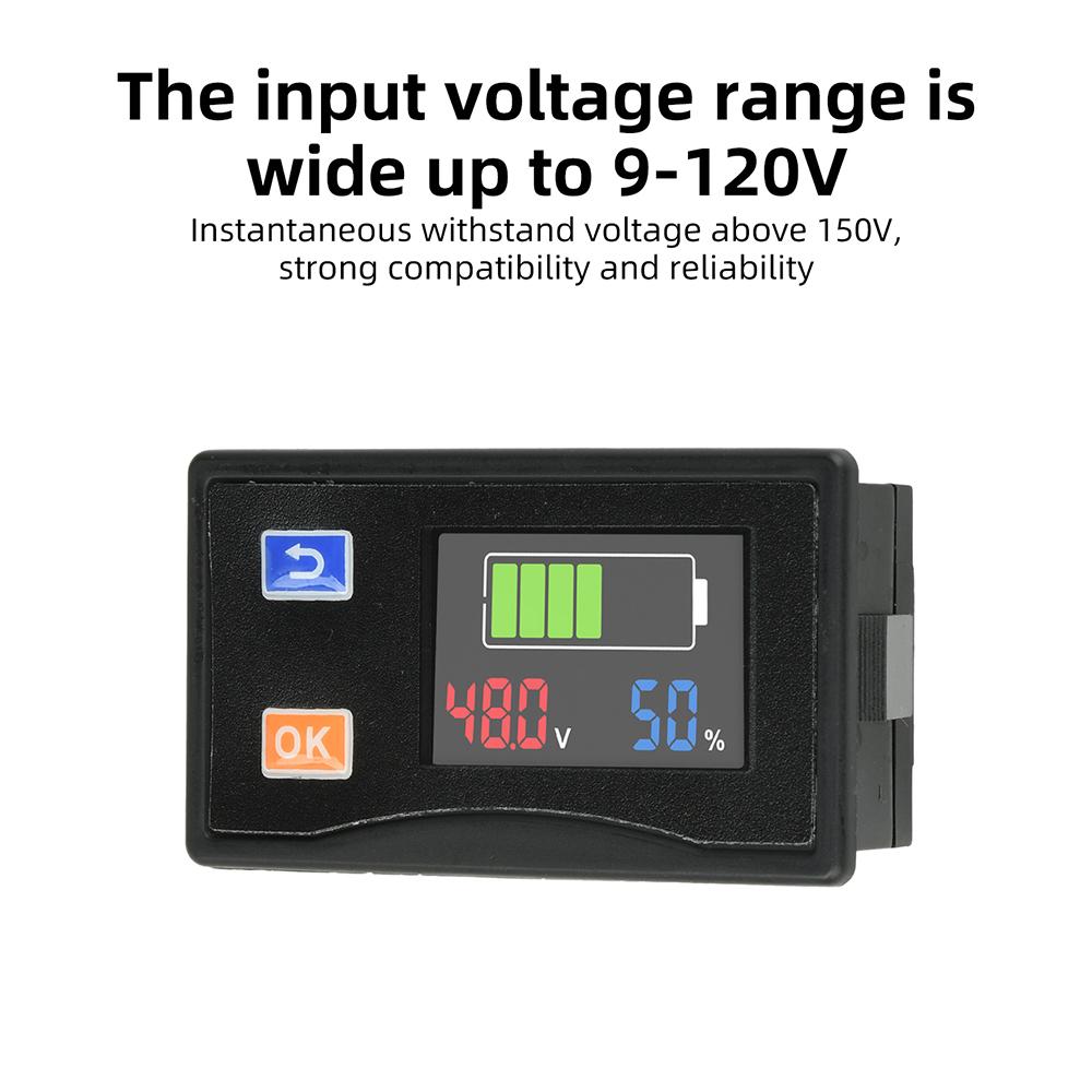 DC 9–120V LCD Digital Voltage Meter and Battery Level Indicator, Universal Power Meter, suitable for electric vehicles, etc.