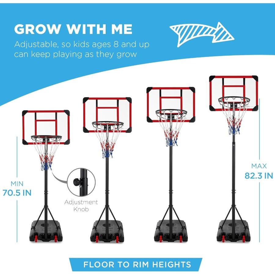 Portable HeightAdjustable Basketball Hoop System with Wheels and Fillable Base for Indoor Outdoor Use Adjustable from 70.5in To
