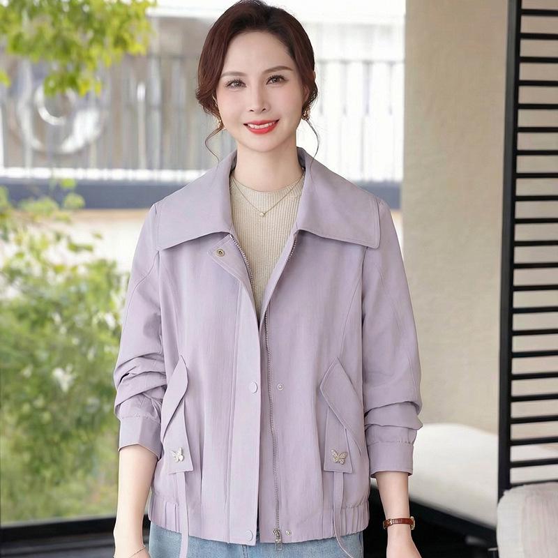

Stylish Spring Lapel Jacket for Middle-Aged Women - Casual Loose Fit XL (Recommended for 105-120 lbs) светло-фиолетовый