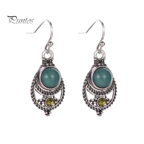 

1 пара сережек-капель в стиле бохо, инкрустированные искусственной бирюзой, полые сверкающие серьги-крючки, серьги в этническом стиле, ювелирное украшение в подарок A