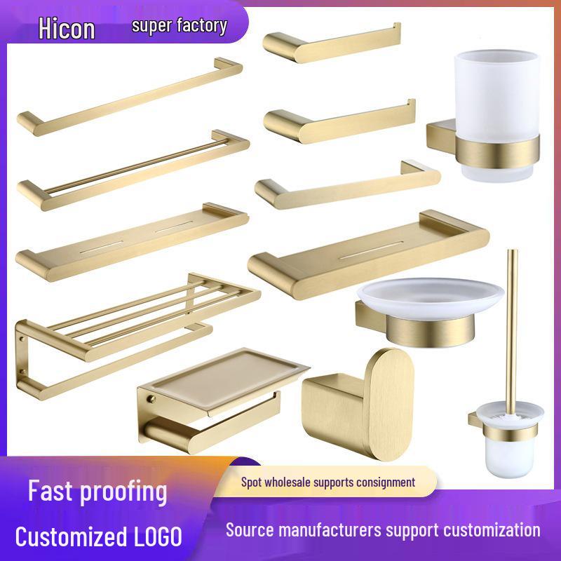 Juego de Baño de Acero Inoxidable 304 Dorado: Toallero, Barra de toallas, Portarrollos de papel higiénico, Estante y Escobilla para el inodoro.