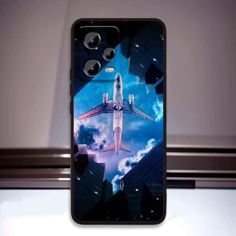 Fashion airplane pattern For Xiaomi Redmi Note 15 14 13 12 12S 11E 11 11S Pro Plus 4G 5G Black Soft TPU Phone Case