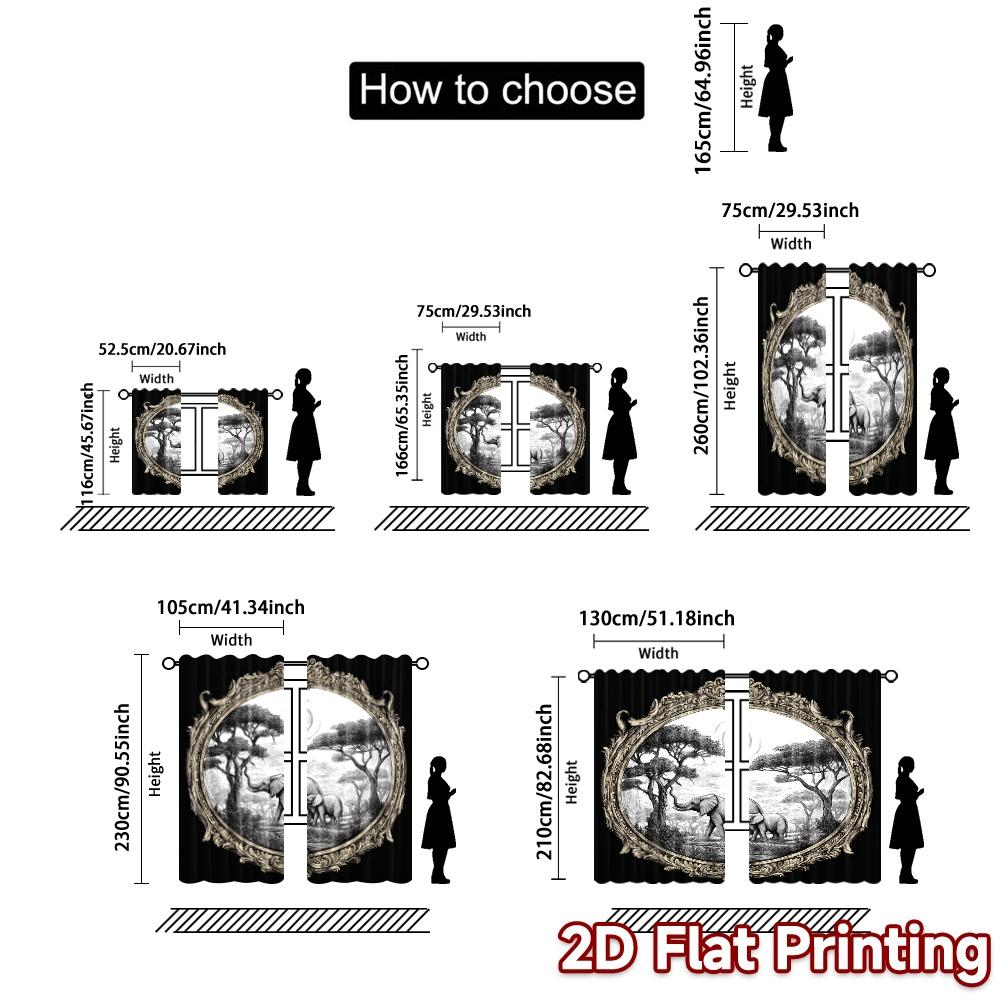 2pcs   2D FLAT PRINTING Curtains (Without Rod) Savanna Elegance Popular Curtains Versatile Durable Polyester Curtains Festive