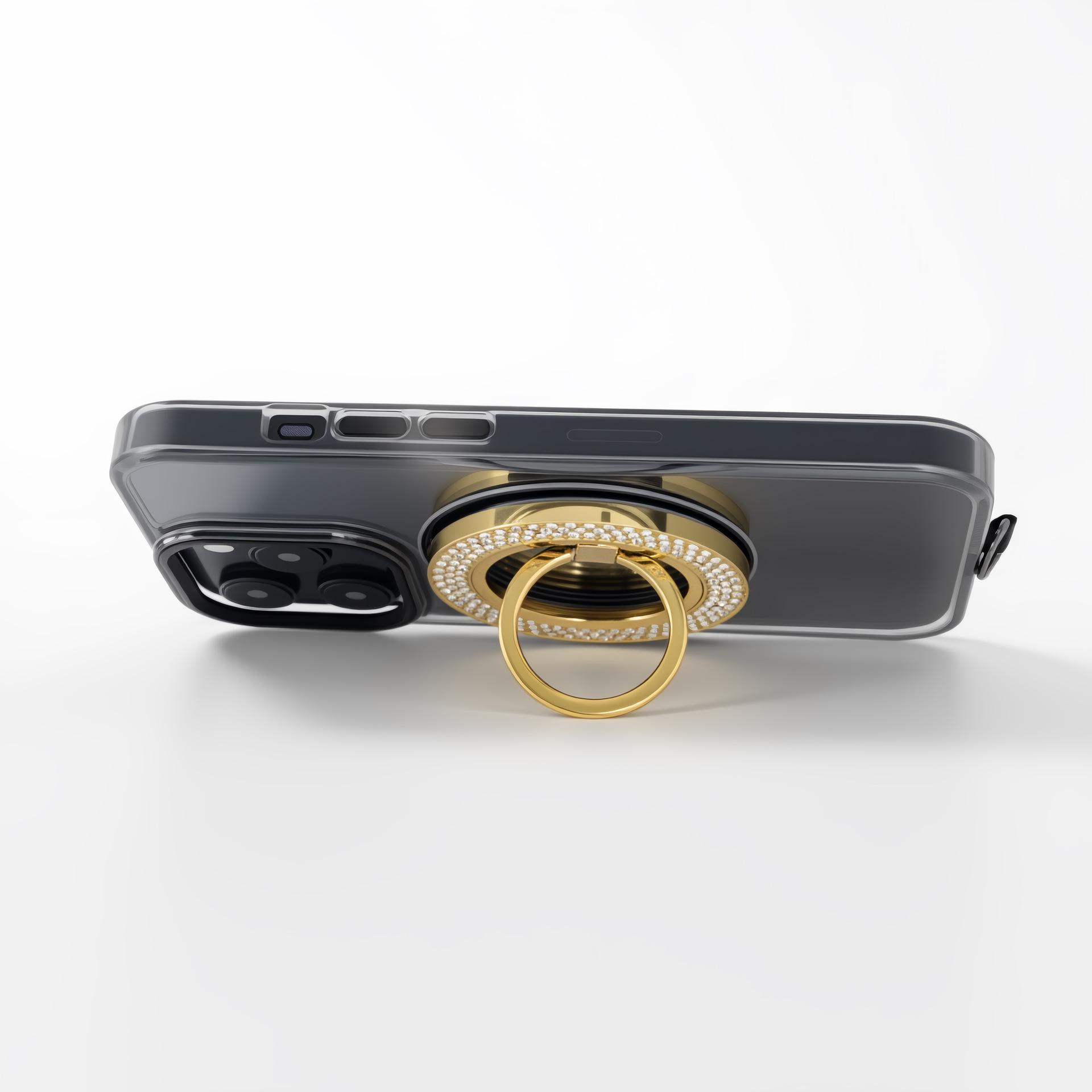 

Elegant Diamond Magnetic Phone Holder with Foldable Ring Stand & Anti-drop Feature for Dramas золотой