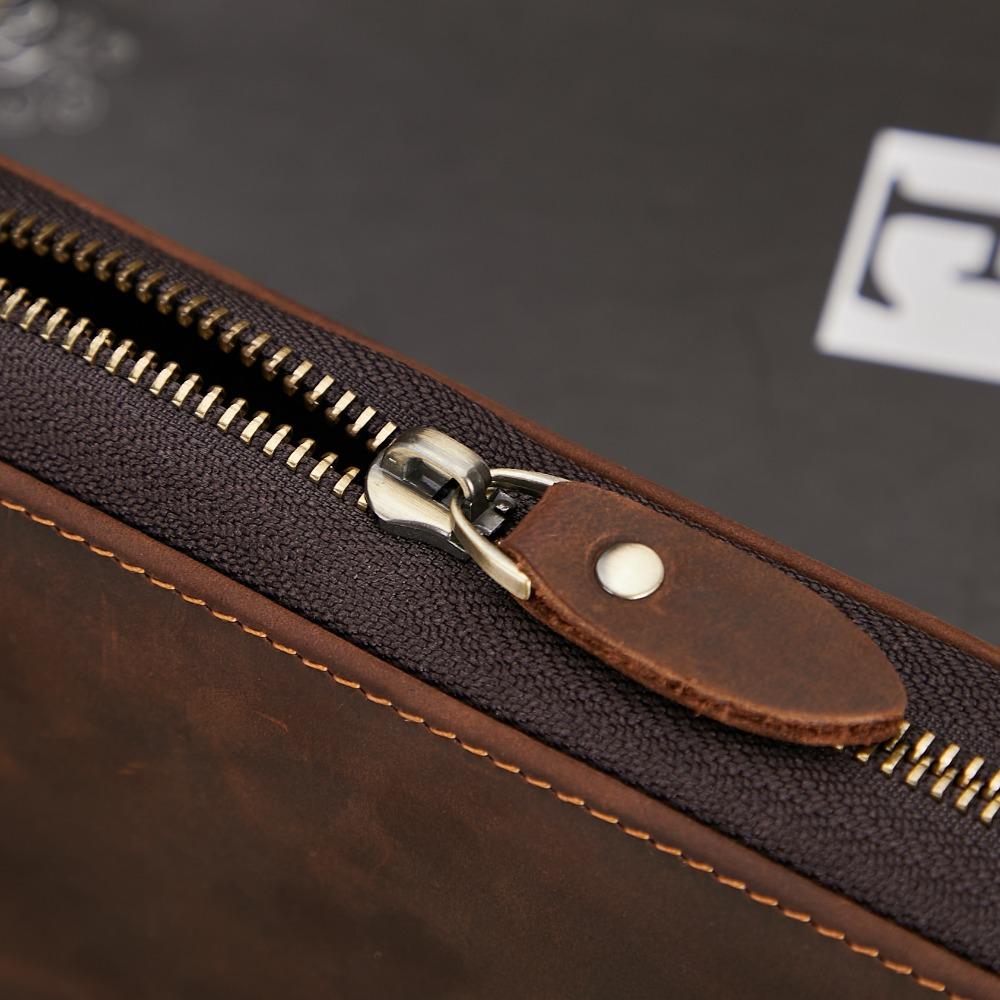 Men Genuine Crazy Horse Leather Long Wallet Vintage Zippered Phone Pocket Multi Compartment High Capacity Organizer Clutch Bag