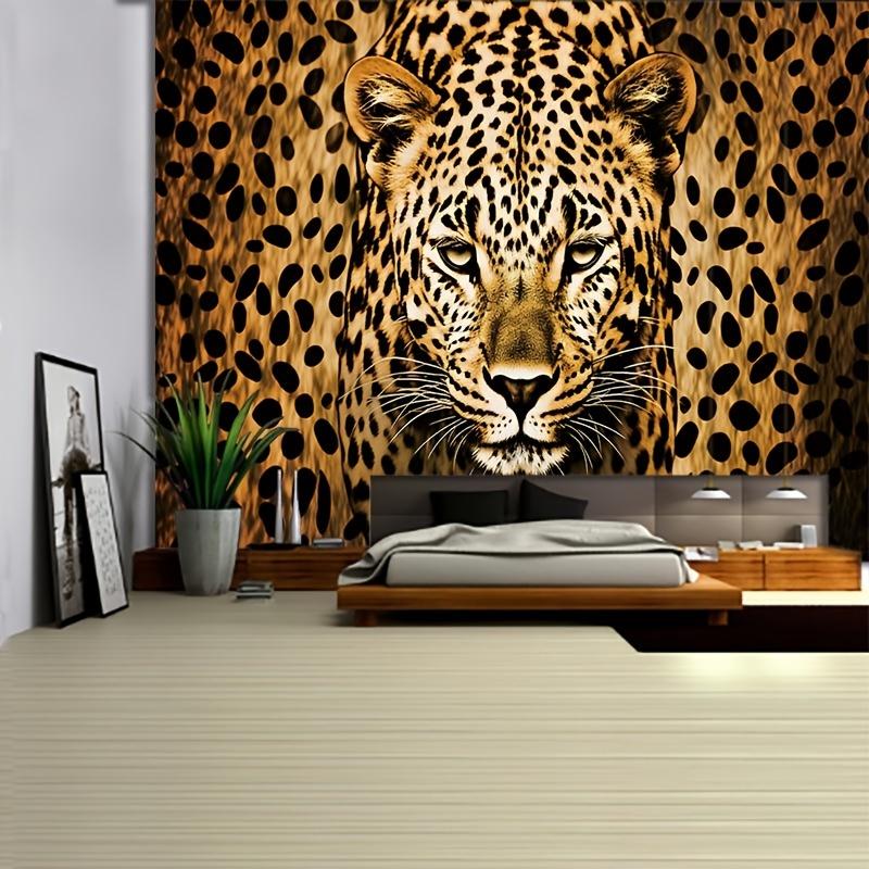 1 Pezzo Arazzo da Parete Stampa Leopardo 3D Grande Tema Animale Decorazione per la Casa Tessuto Scamosciato Testurizzato Design Orizzontale Per Soggiorno