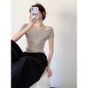 Womens Off Shoulder Ribbed Knit Short Sleeve Top