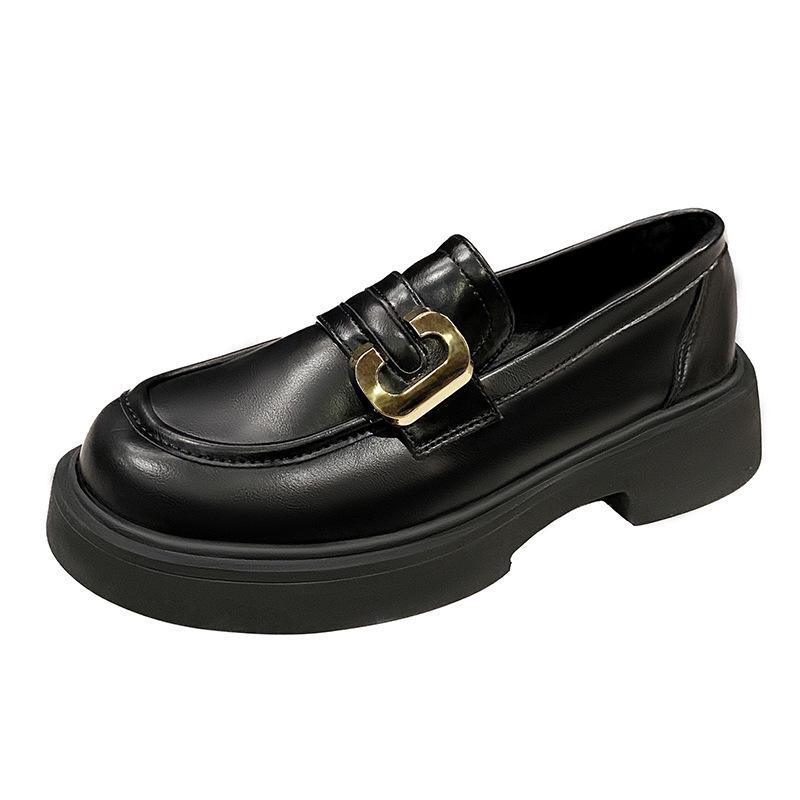 Women's British Style Thick-Soled Leather Loafers - Soft-Soled, Slip-On Microfiber Design