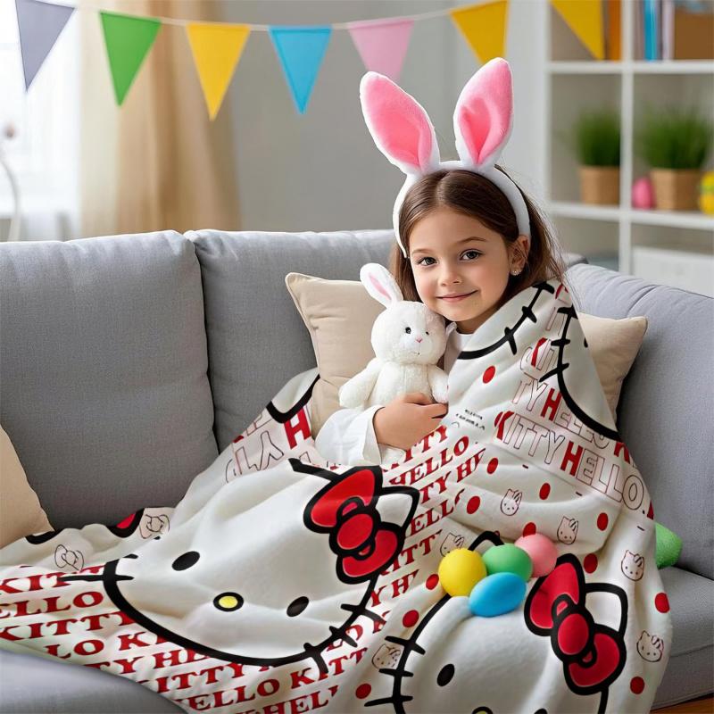 Hello Kitty Flannel Throw Blanket, Cute Cartoon Soft Warm Fleece Blanket for Sofa, Bed, Travel, Camping, Kids & Home Decor