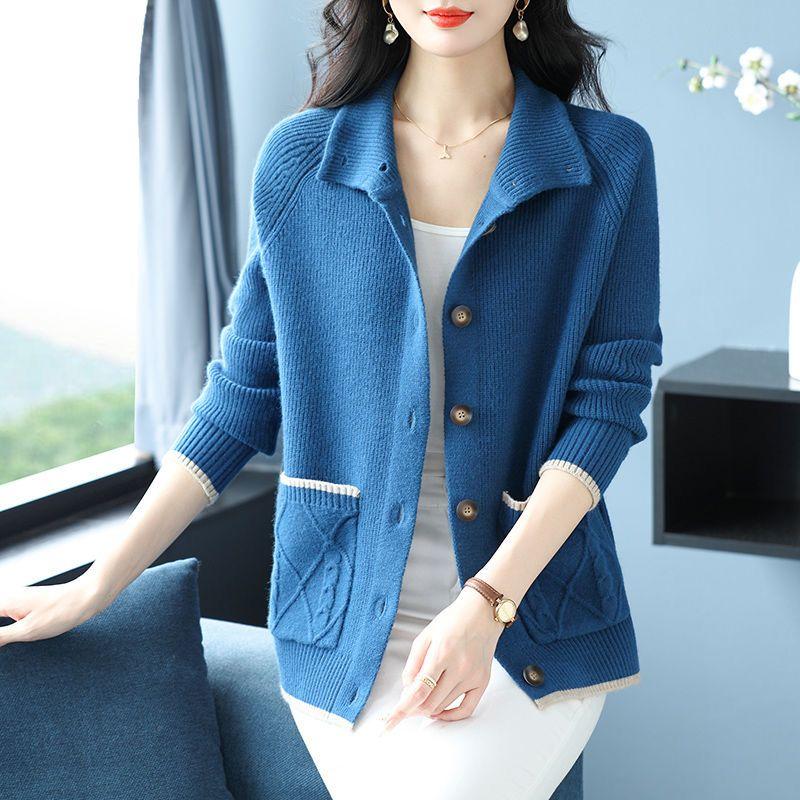 Veste pull d'automne, haut grande taille tendance, cardigan tricoté à col ample pour l'automne et l'hiver