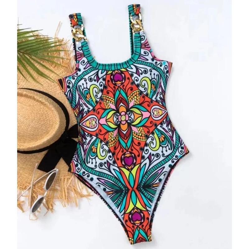 Sexy One Piece Swimwear Women 2025 Retro Flower Print Push Up Monokini Backless Bodysuit Swimsuit Beach Bathing Suits S